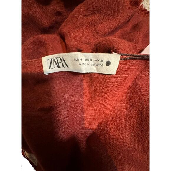 Zara Women Frayed Linen Halter Top shirt M Medium Red 4043/265 NWT - Picture 3 of 8